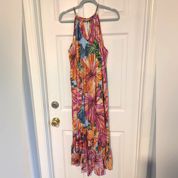 Tropical flower spaghetti strap dress size L - Picture 1 of 6